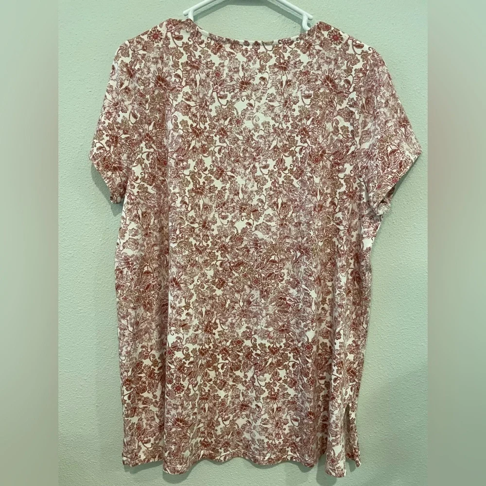 Purejill Floral V neck Pima Cotton Tee Shirt